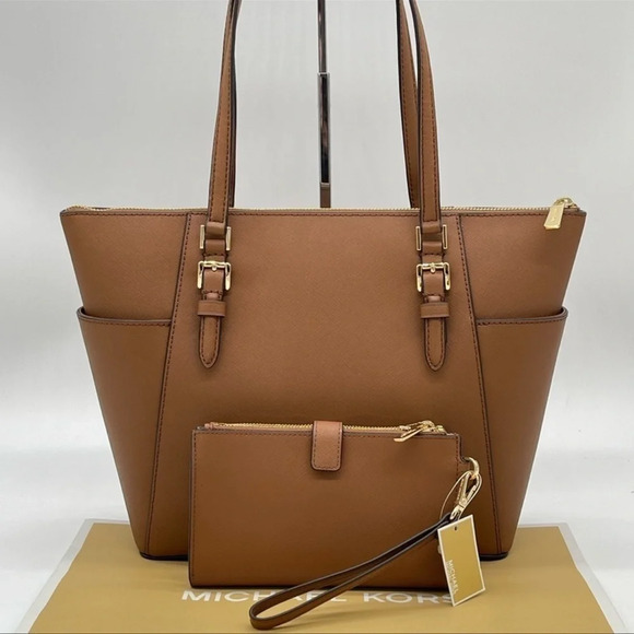 Michael Kors Large Charlotte Tote Bag & Double Zip Wallet Brown - Picture 3 of 12